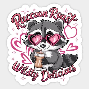 Coffee-Loving Raccoon Tee - "Raccoon Roast Wildly Delicious" Shirt Sticker